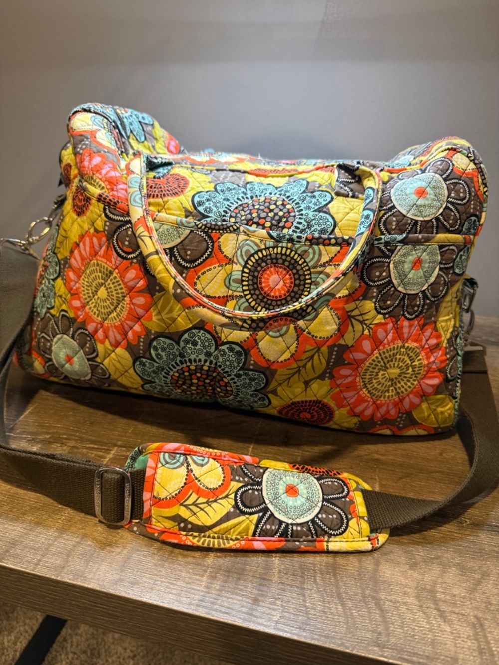 Vera Bradley Quilted Floral Weekender Bag in Yellow and brown